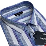 Mechmoto SS Cotton Stretch Shirt Stripe - blue/grey stripe